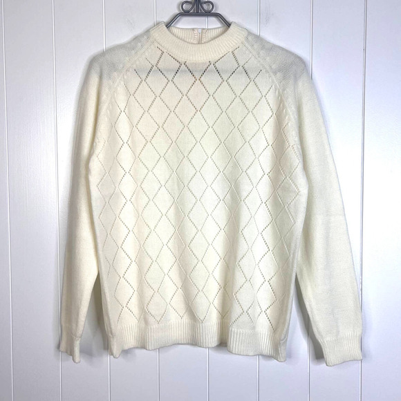 Vintage Montgomery Ward Ivory 100% Acrylic Mock Neck‎ Sweater SZ 44 - Picture 2 of 6